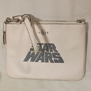 Coach White Star Wars Leather Wristlet with Metallic Logo